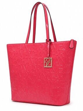 Armani Exchange Pink Embossed Logo Patent Leather Tote Bag Zip Top A|X